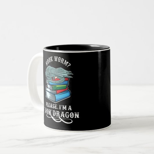 Book Lovers Gifts Book Dragon Bookworm Zweifarbige Tasse (Vorderseite Links)