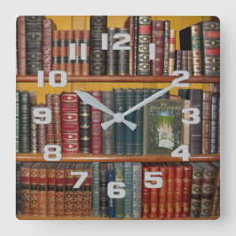 Book Lovers Library Hardcover Edition Books Quadratische Wanduhr