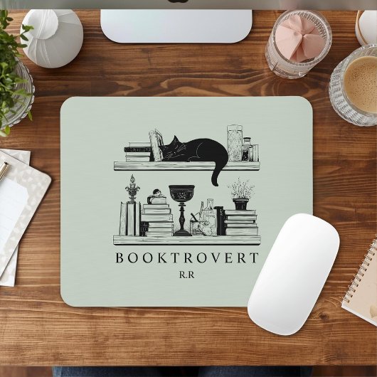 Book Lover's Monogram Initials Booktrovert Mousepad