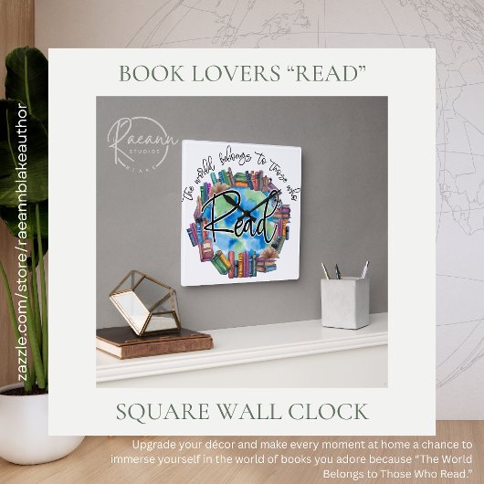 Book Lovers "Read" Square Acrylic Wall Clock Quadratische Wanduhr
