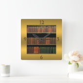Book Lover's Square Gold Quadratische Wanduhr (Zuhause)