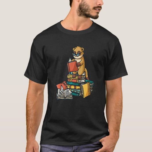 Book Meerkat sitzend auf Pile of Books Book Worm T-Shirt (Vorderseite)