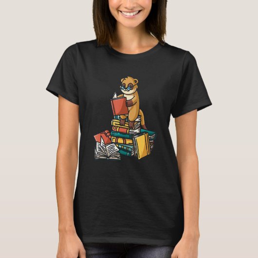 Book Meerkat sitzend auf Pile of Books Book Worm T-Shirt (Vorderseite)