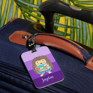 Book Nerd Igel Lila Hues Kid Bag Tag Gepäckanhänger