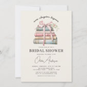 Book New Chapter Begins Pink Bow Bridal Shower Einladung (Vorderseite)