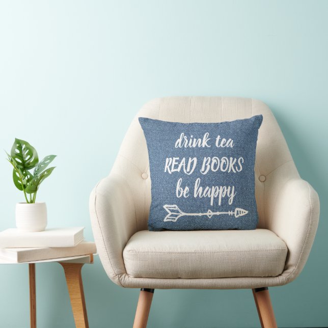 Book Nook Denim Blue Quote Throw Kissen (Stuhl )