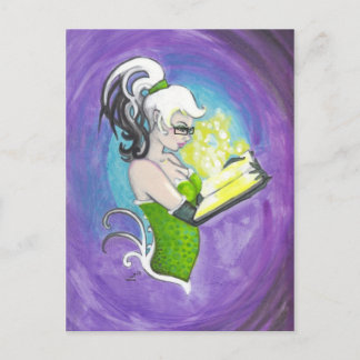 Book Reading Button Up Girl Fantasy Kunst, Dichtun Postkarte