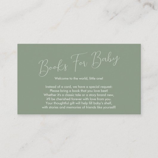 Book Request Baby Shower Sage Green Begleitkarte (Vorderseite)