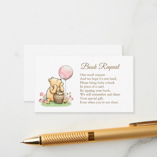 Book Request Classic Pooh Baby Shower Neutral Begleitkarte (Vorderseite/Rückseite Beispiel)