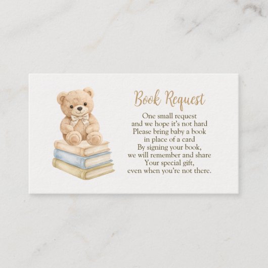Book Request Neutral Teddy Bear Baby Shower Boho Begleitkarte (Vorderseite)