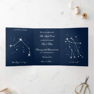 Book Romantacy Wedding Invite - Aries/Gemini Dreifach Gefaltete Einladung