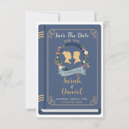 Book Save the Date Library Wedding Navy Einladunge