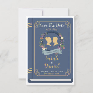Book Save the Date Library Wedding Navy Einladunge