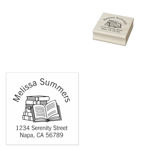 Book Stack und Open Book Address-Buchzeichen Gummistempel (Stempel)