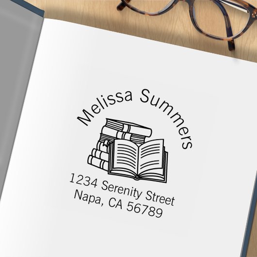 Book Stack und Open Book Address-Buchzeichen Gummistempel