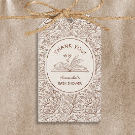 Book Theme Brown Floral Literary Baby Shower Geschenkanhänger