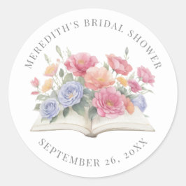 Book Watercolor Floral Bridal Shower Runder Aufkleber