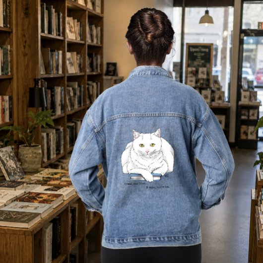 Book White Cat Funny Jeansjacke