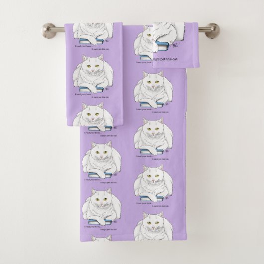 Book White Cat Lila Funny Badhandtuch Set (Insitu)
