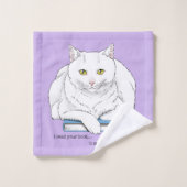 Book White Cat Lila Funny Badhandtuch Set (Waschlappen)