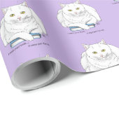 Book White Cat Lila Funny Geschenkpapier (Rolleneckpunkt)