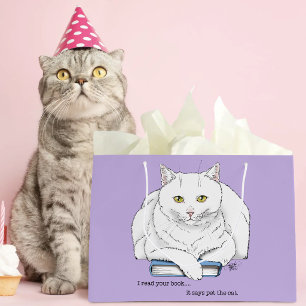 Book White Cat Lila Funny Große Geschenktüte