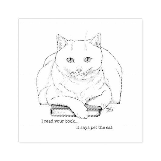 Book White Cat Lila Funny Gummistempel (Prägung)