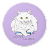 Book White Cat Lila Funny Keramikknauf (Vorderseite)