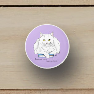 Book White Cat Lila Funny Keramikknauf
