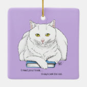 Book White Cat Lila Funny Keramikornament (Rückseite)