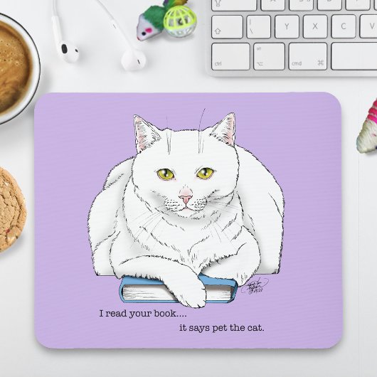 Book White Cat Lila Funny Mousepad