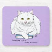 Book White Cat Lila Funny Mousepad (Vorne)