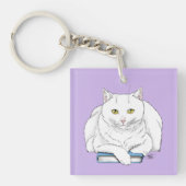 Book White Cat Lila Funny Schlüsselanhänger (Vorderseite)