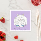 Book White Cat Lila Funny Serviette (Beispiel)