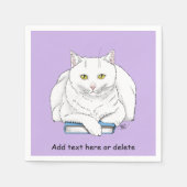 Book White Cat Lila Funny Serviette (Vorderseite)