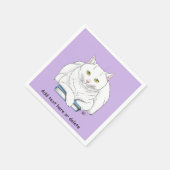 Book White Cat Lila Funny Serviette (Ecke)
