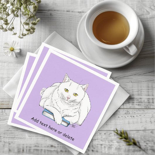 Book White Cat Lila Funny Serviette