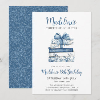 Book with blue bow Girl Birthday Einladung