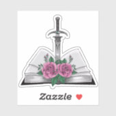 Book with sword and roses aufkleber (Blatt)