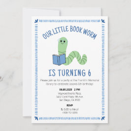 Book Worm Reading Lover Birthday Party Invite Einladung