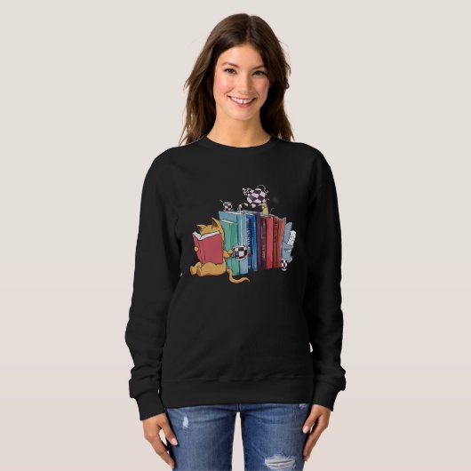 Bookend Kitten Cats Tea and Books Sweatshirt (Vorne ganz)