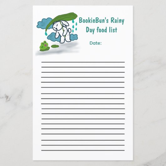 BookieBun Rainy Day Foodlist (Vorderseite)