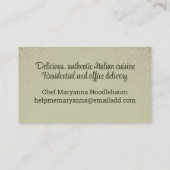 Booking Dinner Tellers Koch Catering Visitenkarten Visitenkarte (Rückseite)