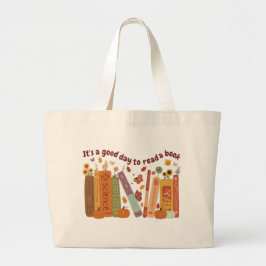Bookish book Lovers, OrangePumpkin and Fall Leaves Jumbo Stoffbeutel