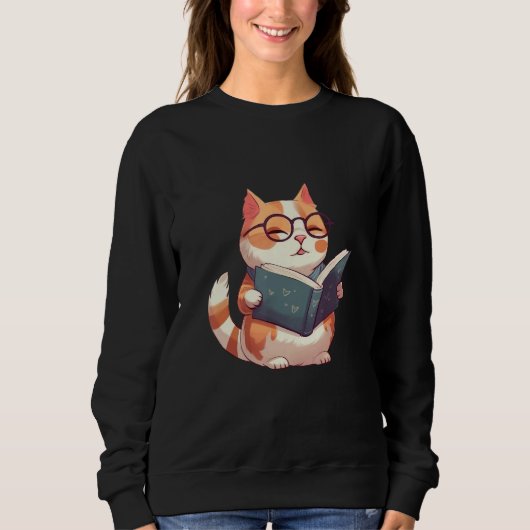 Bookish Cat with Glasses  Cute & Intellectual Desi Sweatshirt (Vorderseite)