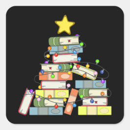 Bookish Christmas Tree I Quadratischer Aufkleber