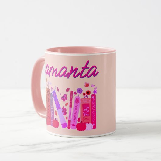 Bookish Orange Pumpkin Floral Autumn Pink Combo  Tasse (Vorderseite Links)