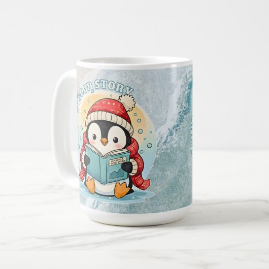 Bookish Penguin Adventure Large Coffee Tea Mug Kaffeetasse (Vorderseite Links)