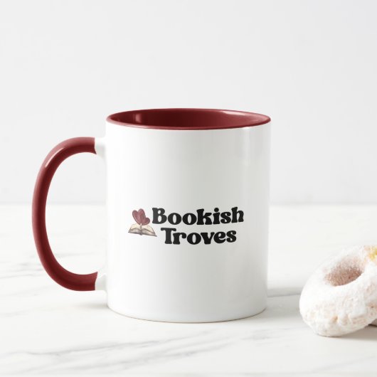 Bookish Troves Book Lover Hearts Bold Red Black Tasse (Mit Donut)