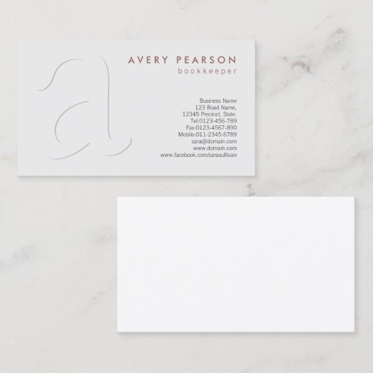 Bookkeeper Finance Services Simple Shadow Monogram Visitenkarte (Vorne/Hinten)